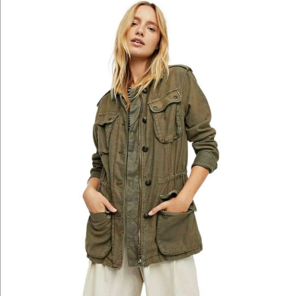 New Free People Not Your Brothers Green Military Jacket Small